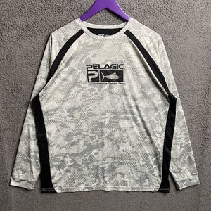 Pelagic Men's Long Sleeve Gray Camo Performance Shirt with Black Panels